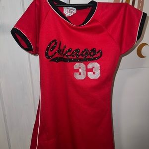 red vintage chicago jersey dress